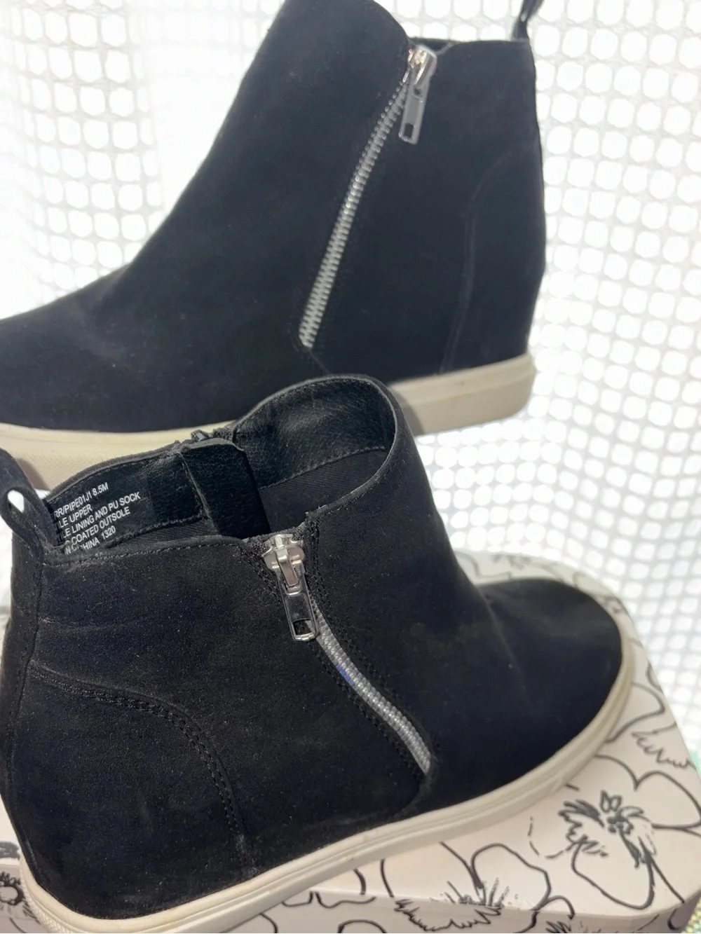 Madden Girl Black Suede Wedge Ankle Sneakers with Side Zipper